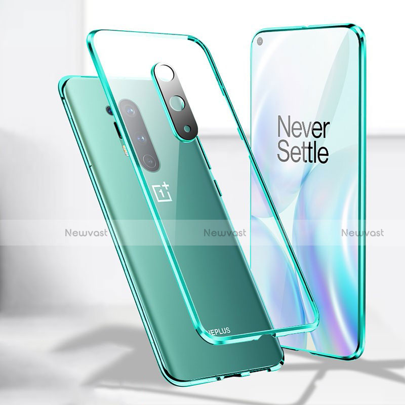 Luxury Aluminum Metal Frame Mirror Cover Case 360 Degrees T04 for OnePlus 8 Pro Green