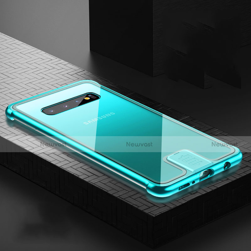 Luxury Aluminum Metal Frame Mirror Cover Case 360 Degrees T04 for Samsung Galaxy S10 Plus Cyan