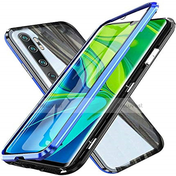 Luxury Aluminum Metal Frame Mirror Cover Case 360 Degrees T04 for Xiaomi Mi Note 10 Blue
