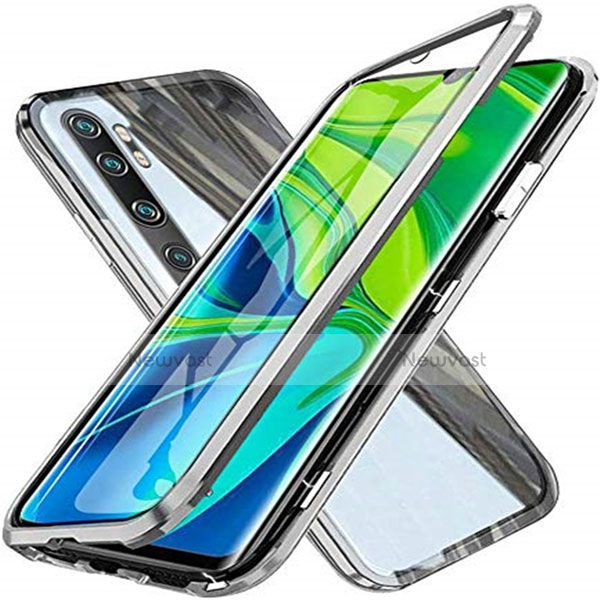 Luxury Aluminum Metal Frame Mirror Cover Case 360 Degrees T04 for Xiaomi Mi Note 10 Silver