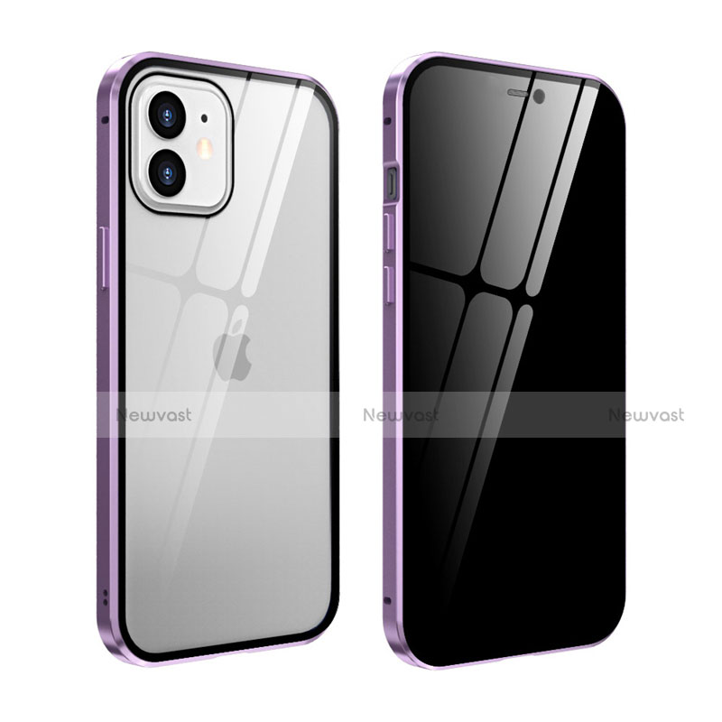 Luxury Aluminum Metal Frame Mirror Cover Case 360 Degrees T05 for Apple iPhone 12 Clove Purple