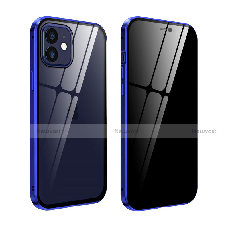 Luxury Aluminum Metal Frame Mirror Cover Case 360 Degrees T05 for Apple iPhone 12 Mini Blue