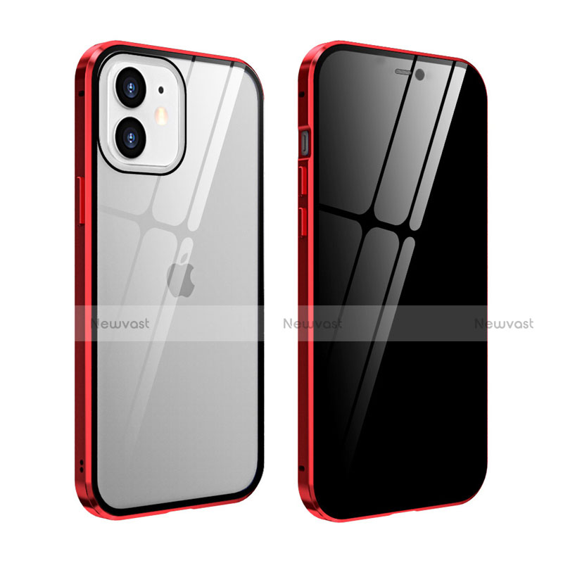 Luxury Aluminum Metal Frame Mirror Cover Case 360 Degrees T05 for Apple iPhone 12 Mini Red