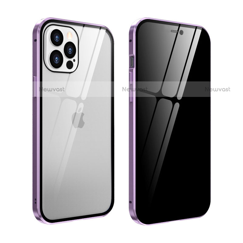 Luxury Aluminum Metal Frame Mirror Cover Case 360 Degrees T05 for Apple iPhone 12 Pro Clove Purple