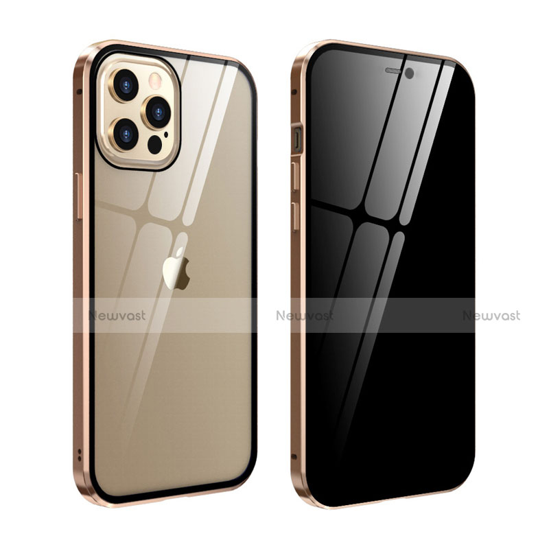 Luxury Aluminum Metal Frame Mirror Cover Case 360 Degrees T05 for Apple iPhone 12 Pro Max Gold