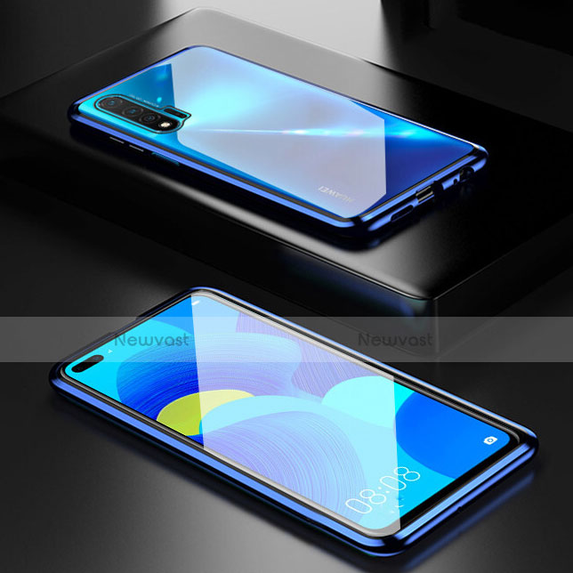 Luxury Aluminum Metal Frame Mirror Cover Case 360 Degrees T05 for Huawei Nova 6 5G Blue
