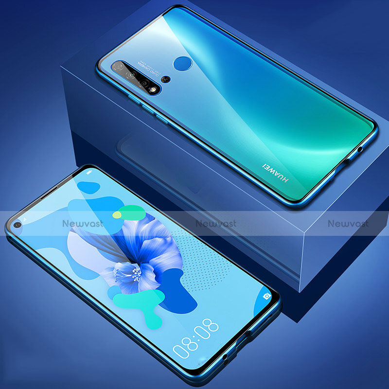 Luxury Aluminum Metal Frame Mirror Cover Case 360 Degrees T05 for Huawei P20 Lite (2019) Blue
