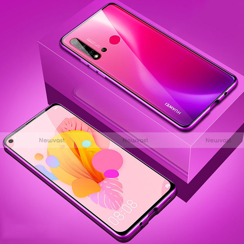 Luxury Aluminum Metal Frame Mirror Cover Case 360 Degrees T05 for Huawei P20 Lite (2019) Purple