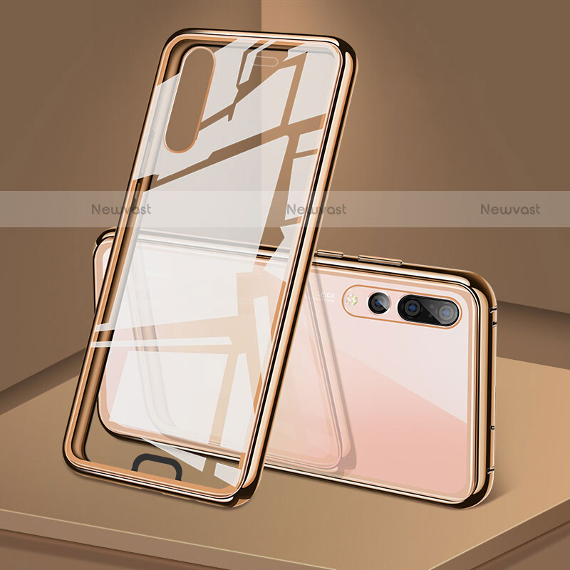 Luxury Aluminum Metal Frame Mirror Cover Case 360 Degrees T05 for Huawei P20 Pro Gold