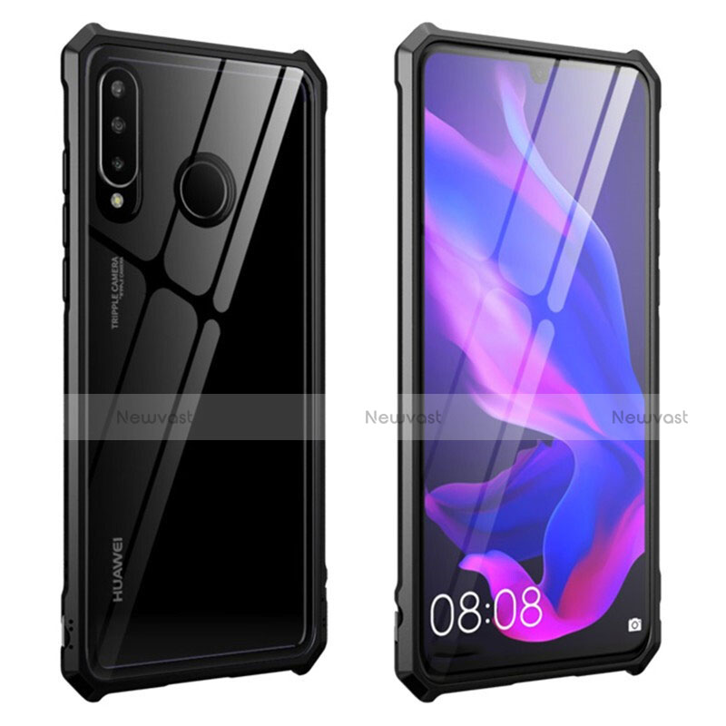 Luxury Aluminum Metal Frame Mirror Cover Case 360 Degrees T05 for Huawei P30 Lite New Edition Black