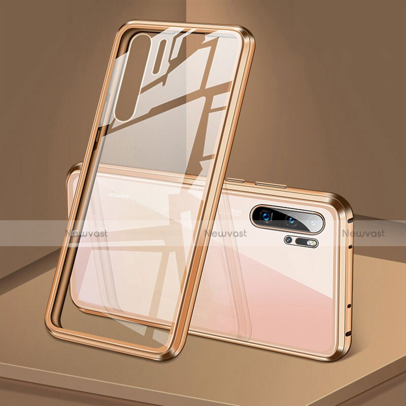 Luxury Aluminum Metal Frame Mirror Cover Case 360 Degrees T05 for Huawei P30 Pro Gold