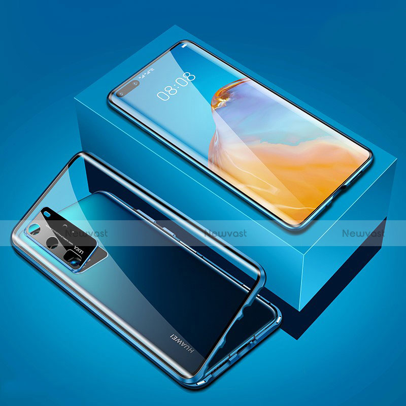 Luxury Aluminum Metal Frame Mirror Cover Case 360 Degrees T05 for Huawei P40 Pro Blue