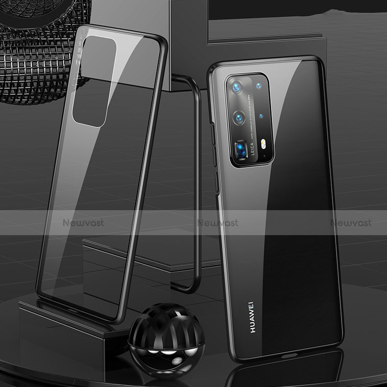 Luxury Aluminum Metal Frame Mirror Cover Case 360 Degrees T05 for Huawei P40 Pro+ Plus Black