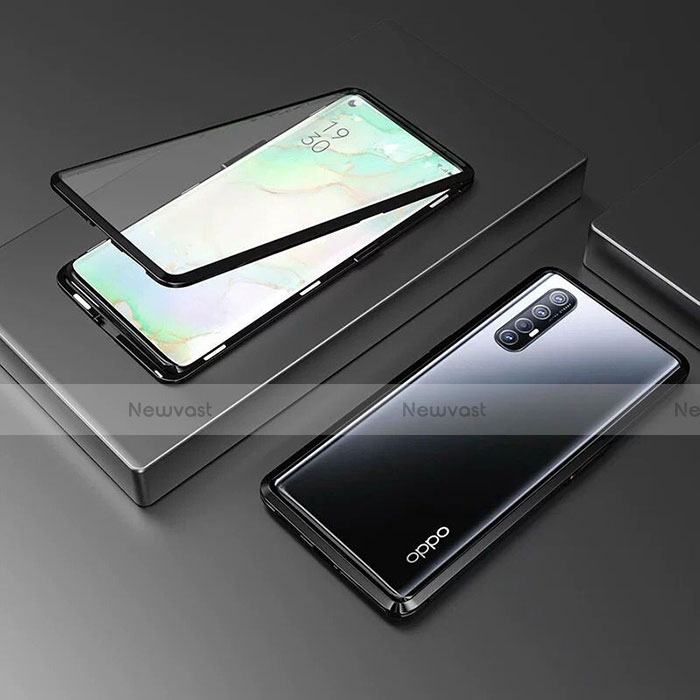 Luxury Aluminum Metal Frame Mirror Cover Case 360 Degrees T05 for Oppo Find X2 Neo Black