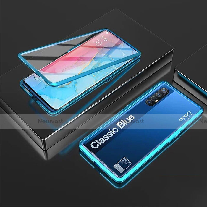 Luxury Aluminum Metal Frame Mirror Cover Case 360 Degrees T05 for Oppo Find X2 Neo Blue