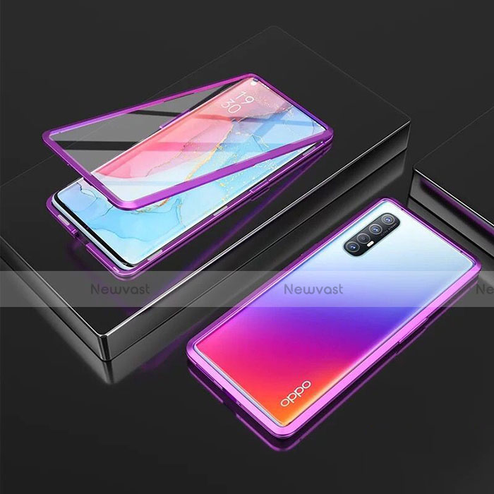 Luxury Aluminum Metal Frame Mirror Cover Case 360 Degrees T05 for Oppo Find X2 Neo Purple