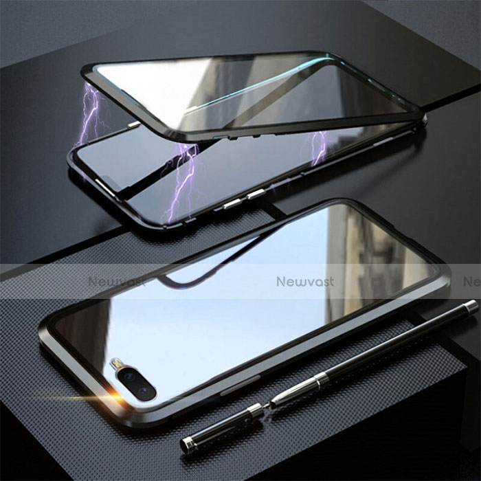 Luxury Aluminum Metal Frame Mirror Cover Case 360 Degrees T05 for Oppo R17 Neo Black