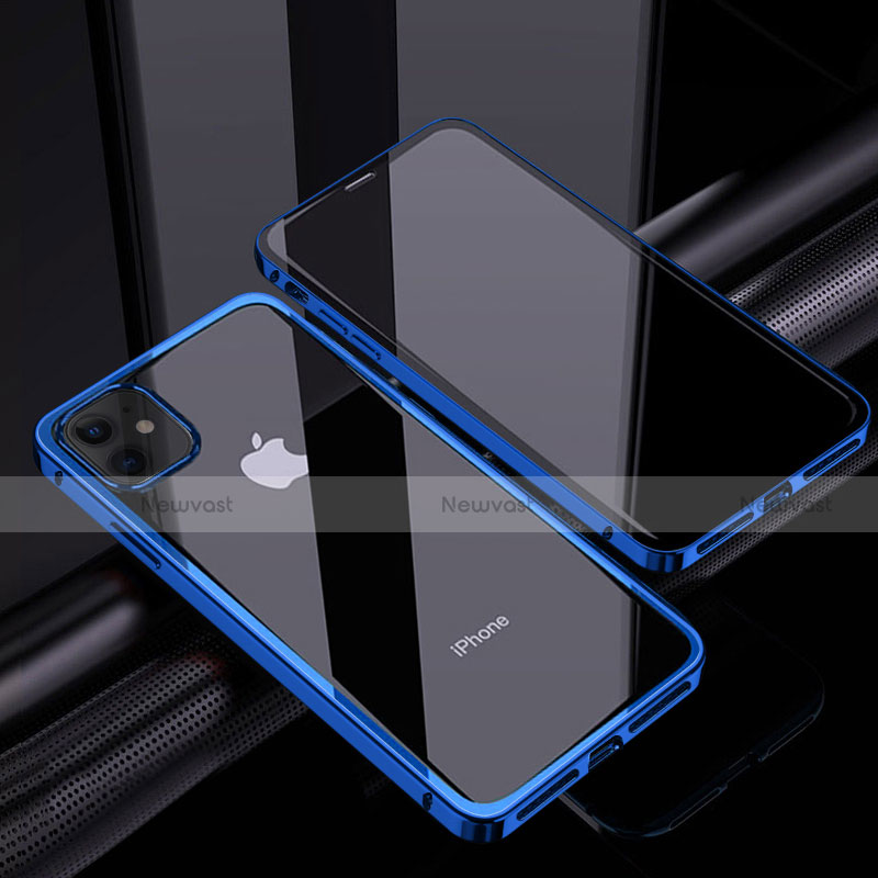 Luxury Aluminum Metal Frame Mirror Cover Case 360 Degrees T06 for Apple iPhone 12 Blue