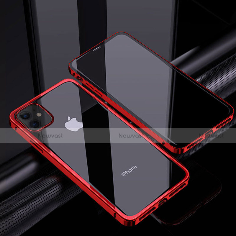 Luxury Aluminum Metal Frame Mirror Cover Case 360 Degrees T06 for Apple iPhone 12 Mini Red