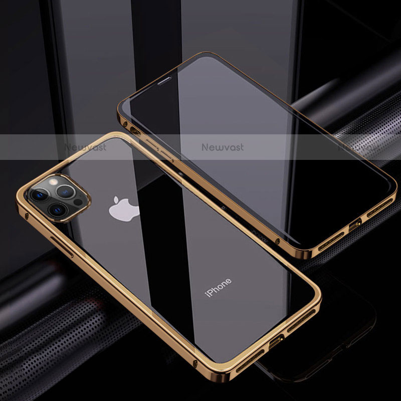 Luxury Aluminum Metal Frame Mirror Cover Case 360 Degrees T06 for Apple iPhone 12 Pro Gold