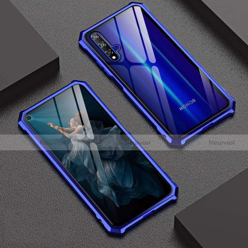 Luxury Aluminum Metal Frame Mirror Cover Case 360 Degrees T06 for Huawei Honor 20 Blue