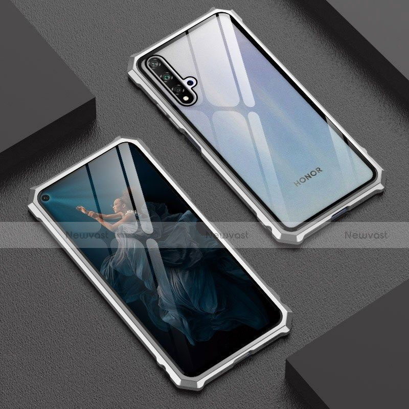 Luxury Aluminum Metal Frame Mirror Cover Case 360 Degrees T06 for Huawei Honor 20 Silver