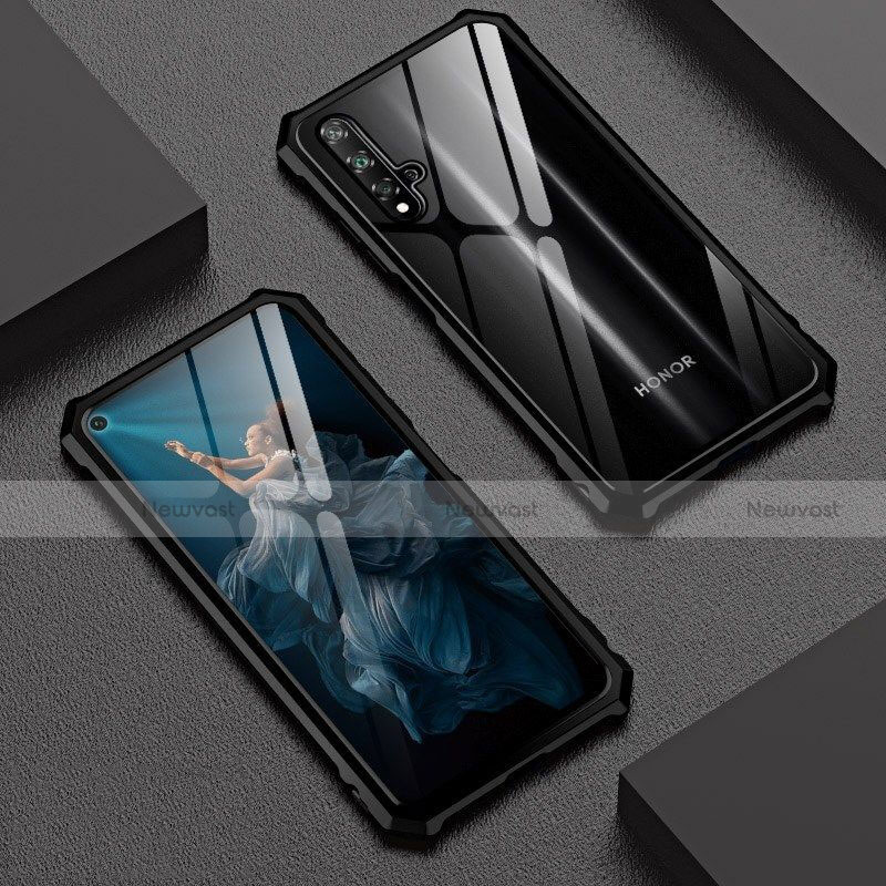 Luxury Aluminum Metal Frame Mirror Cover Case 360 Degrees T06 for Huawei Honor 20S Black