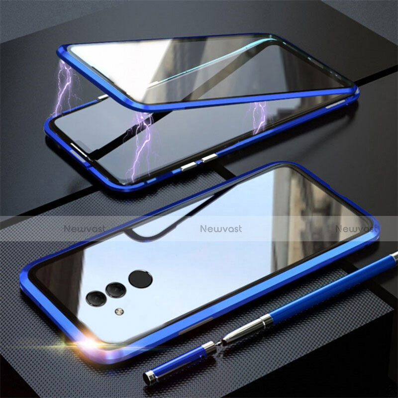 Luxury Aluminum Metal Frame Mirror Cover Case 360 Degrees T06 for Huawei Mate 20 Lite Blue