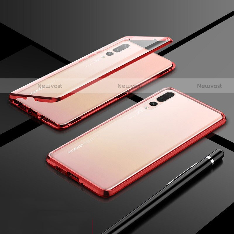 Luxury Aluminum Metal Frame Mirror Cover Case 360 Degrees T06 for Huawei P20 Pro Red