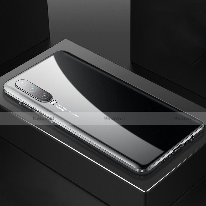 Luxury Aluminum Metal Frame Mirror Cover Case 360 Degrees T06 for Huawei P30 Black