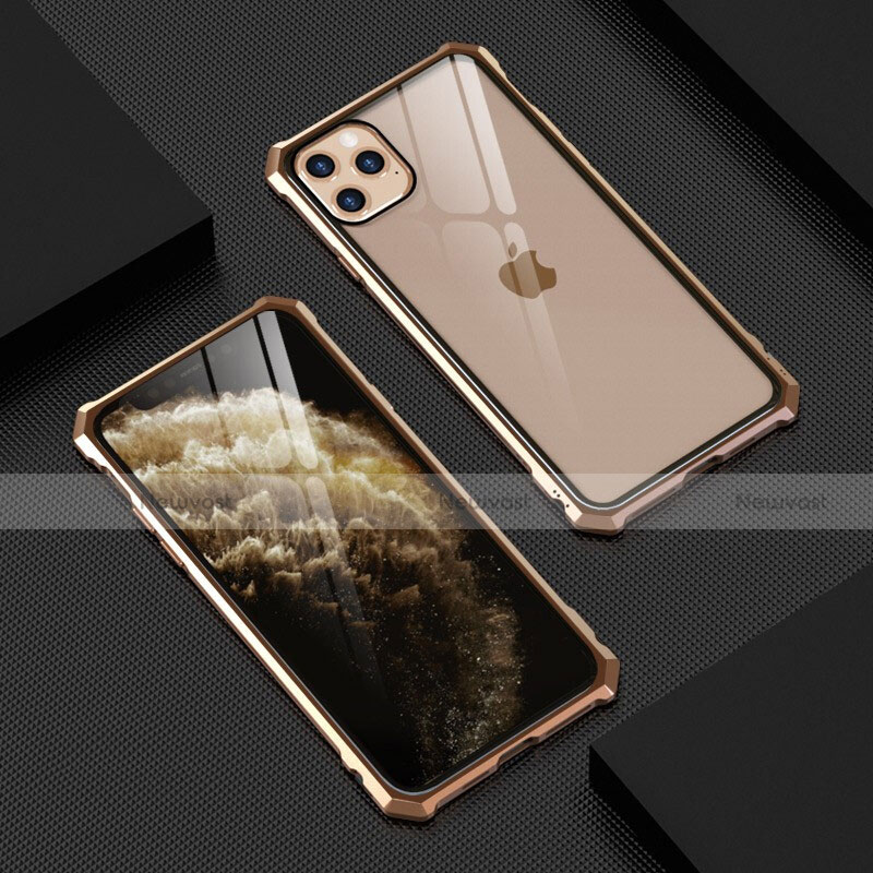 Luxury Aluminum Metal Frame Mirror Cover Case 360 Degrees T07 for Apple iPhone 11 Pro Max Gold