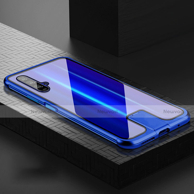 Luxury Aluminum Metal Frame Mirror Cover Case 360 Degrees T07 for Huawei Honor 20 Blue
