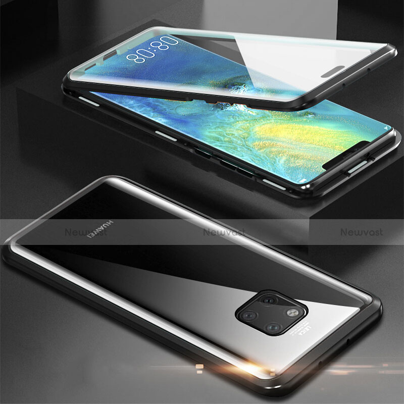 Luxury Aluminum Metal Frame Mirror Cover Case 360 Degrees T07 for Huawei Mate 20 Pro Black