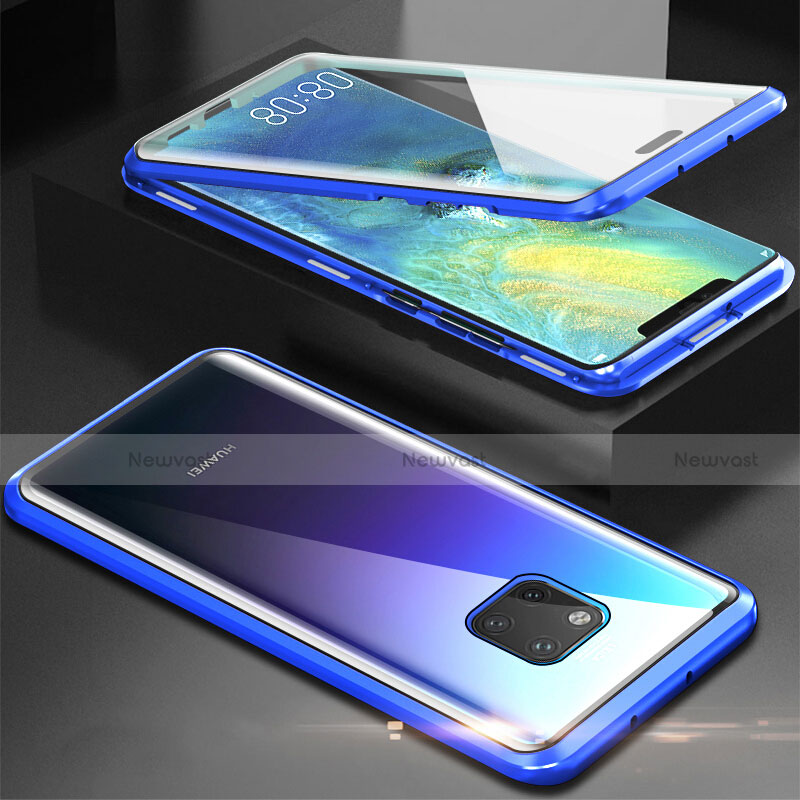 Luxury Aluminum Metal Frame Mirror Cover Case 360 Degrees T07 for Huawei Mate 20 Pro Blue