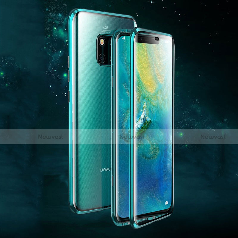 Luxury Aluminum Metal Frame Mirror Cover Case 360 Degrees T07 for Huawei Mate 20 Pro Cyan