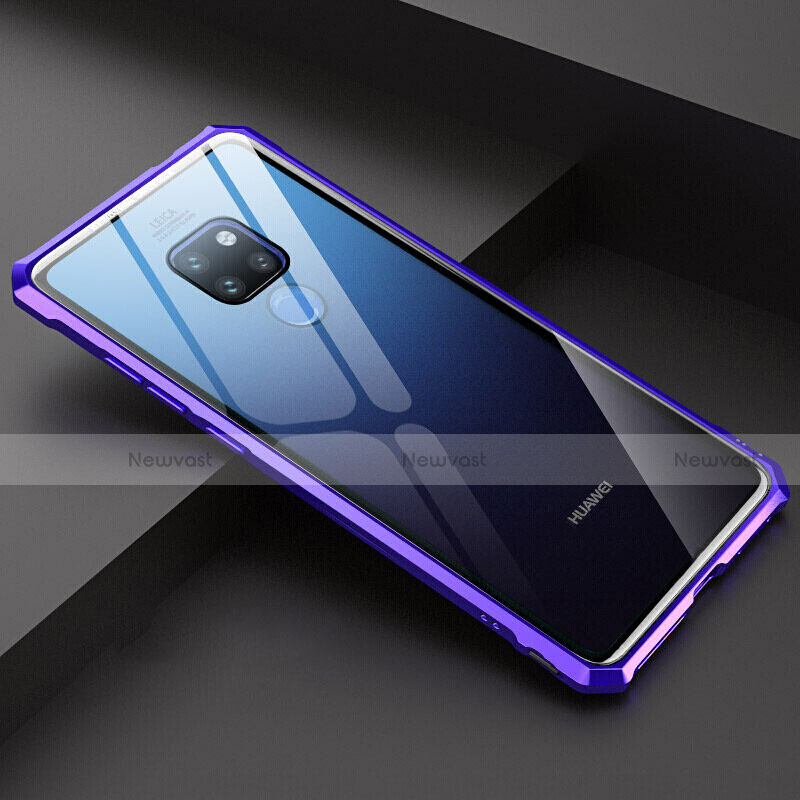 Luxury Aluminum Metal Frame Mirror Cover Case 360 Degrees T07 for Huawei Mate 20 Purple