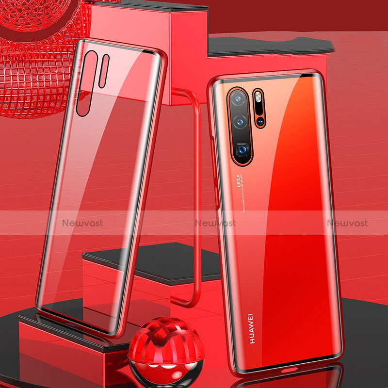 Luxury Aluminum Metal Frame Mirror Cover Case 360 Degrees T07 for Huawei P30 Pro New Edition Red