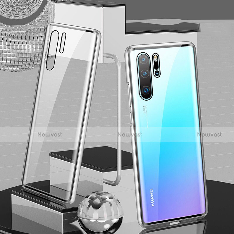 Luxury Aluminum Metal Frame Mirror Cover Case 360 Degrees T07 for Huawei P30 Pro Silver