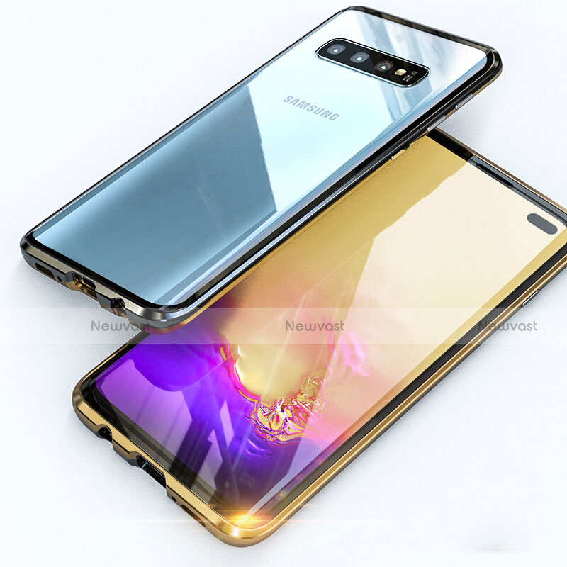 Luxury Aluminum Metal Frame Mirror Cover Case 360 Degrees T07 for Samsung Galaxy S10 Plus Gold and Black