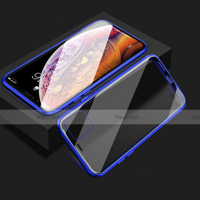 Luxury Aluminum Metal Frame Mirror Cover Case 360 Degrees T08 for Apple iPhone 11 Blue