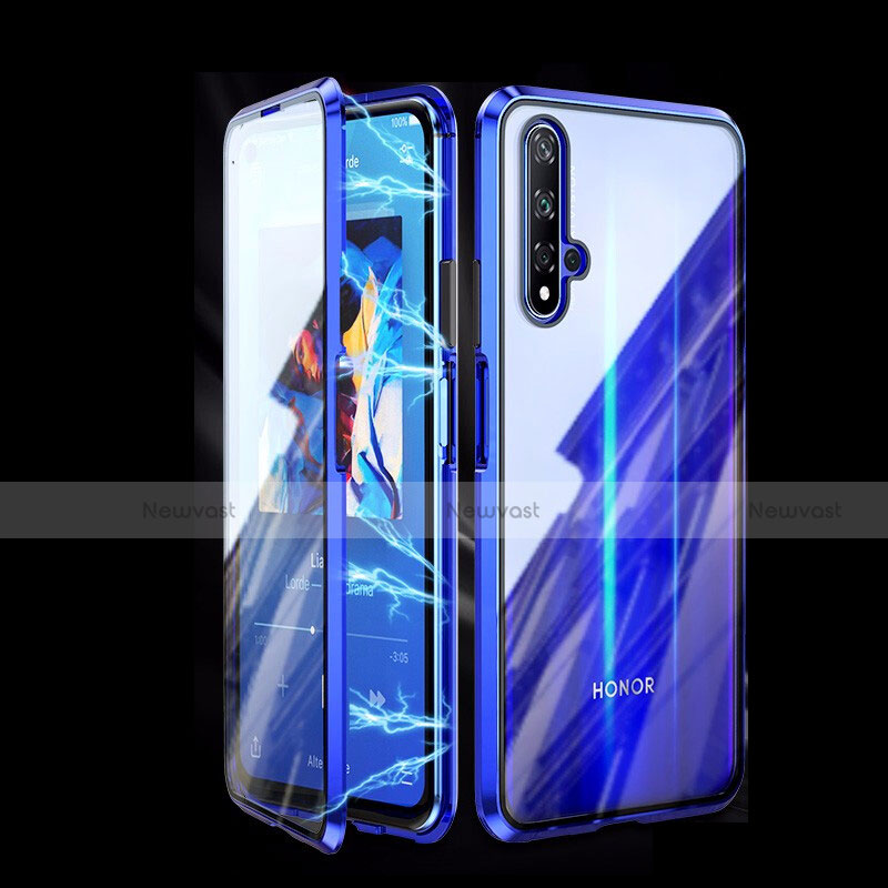 Luxury Aluminum Metal Frame Mirror Cover Case 360 Degrees T08 for Huawei Honor 20 Blue