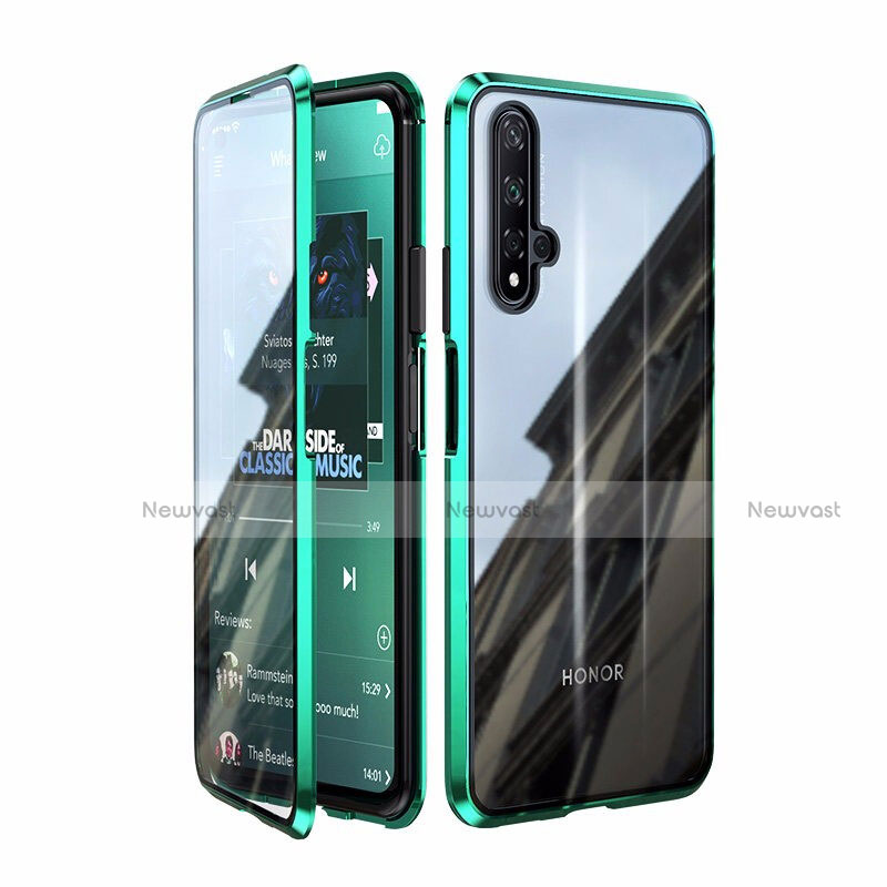 Luxury Aluminum Metal Frame Mirror Cover Case 360 Degrees T08 for Huawei Honor 20 Green