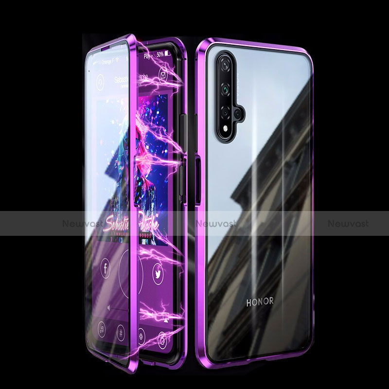 Luxury Aluminum Metal Frame Mirror Cover Case 360 Degrees T08 for Huawei Honor 20 Purple