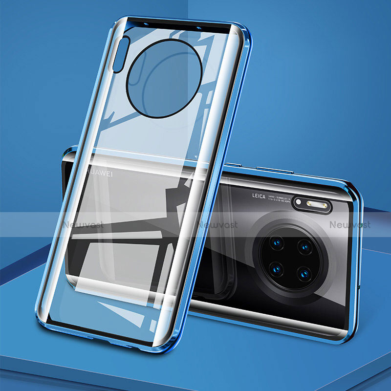 Luxury Aluminum Metal Frame Mirror Cover Case 360 Degrees T08 for Huawei Mate 30 5G Blue
