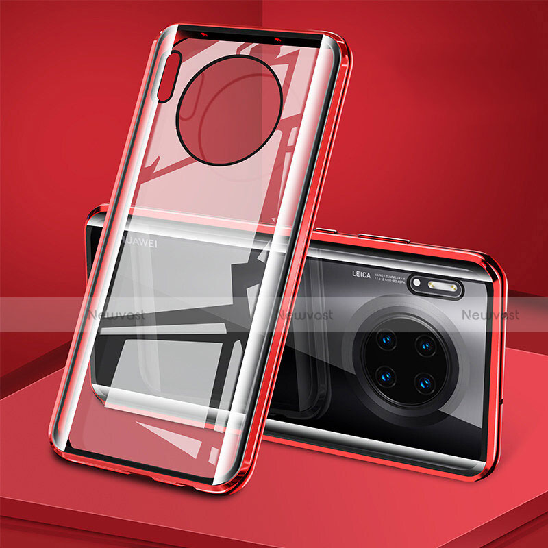 Luxury Aluminum Metal Frame Mirror Cover Case 360 Degrees T08 for Huawei Mate 30 Pro 5G Red