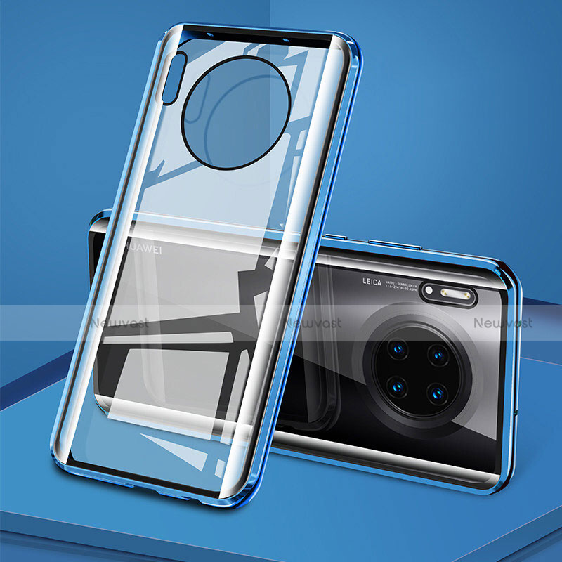 Luxury Aluminum Metal Frame Mirror Cover Case 360 Degrees T08 for Huawei Mate 30 Pro Blue