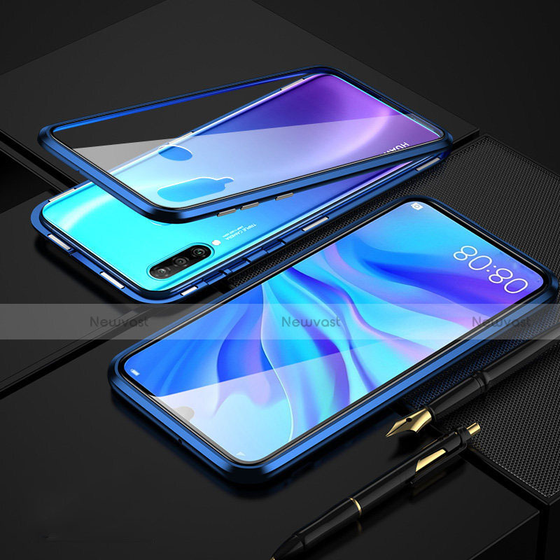 Luxury Aluminum Metal Frame Mirror Cover Case 360 Degrees T08 for Huawei P30 Lite New Edition Blue