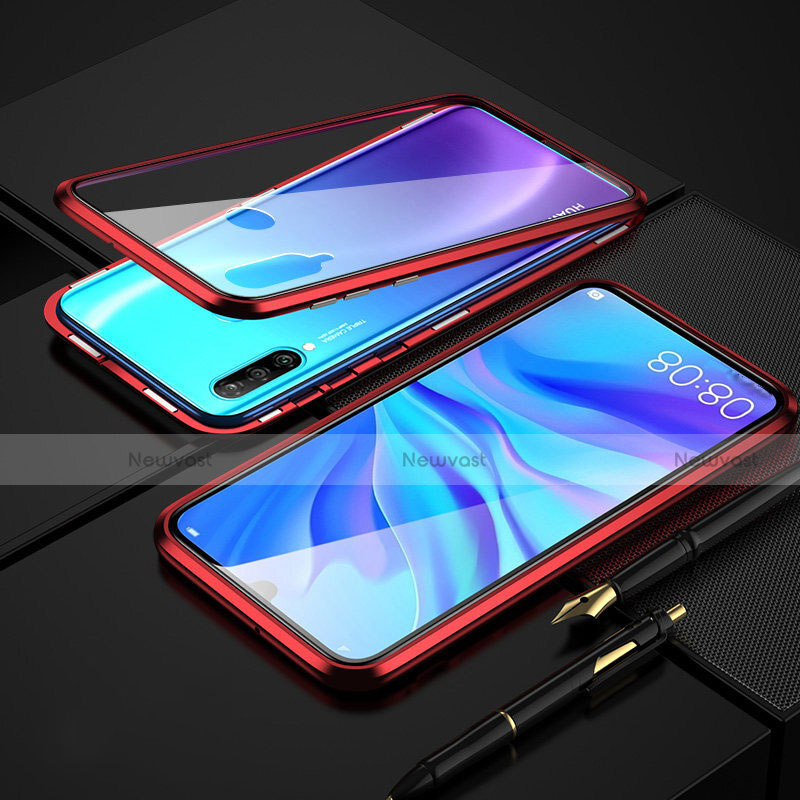 Luxury Aluminum Metal Frame Mirror Cover Case 360 Degrees T08 for Huawei P30 Lite New Edition Red