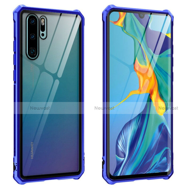 Luxury Aluminum Metal Frame Mirror Cover Case 360 Degrees T08 for Huawei P30 Pro Blue