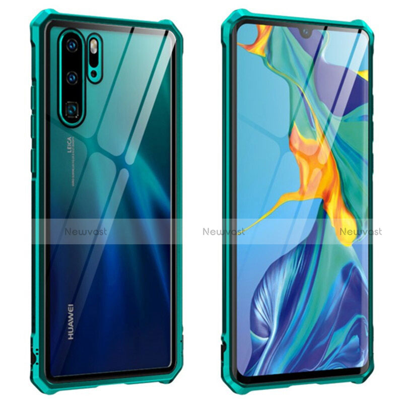 Luxury Aluminum Metal Frame Mirror Cover Case 360 Degrees T08 for Huawei P30 Pro New Edition Green